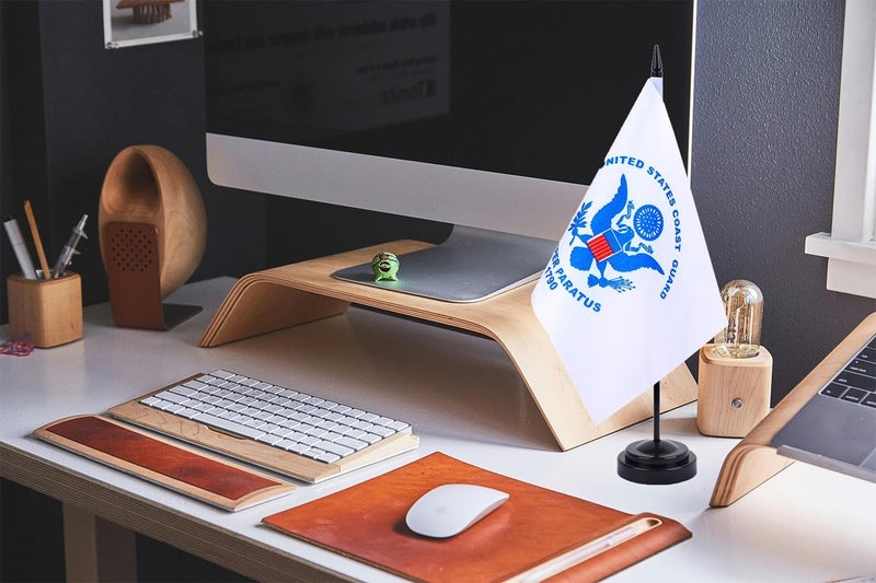 WXTWK 2 Pack USA Coast Guard Flag Coast Guard Deluxe Desk Flag Set - Mini Small US Military Table Office Flags with Black 12" Solid Pole Stand Base July 4th Veteran Party Memorial Day Decorations - Image 5